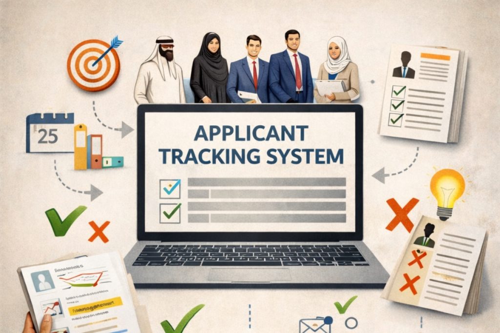 What is ATS concept showing CV filtering through applicant tracking system on laptop