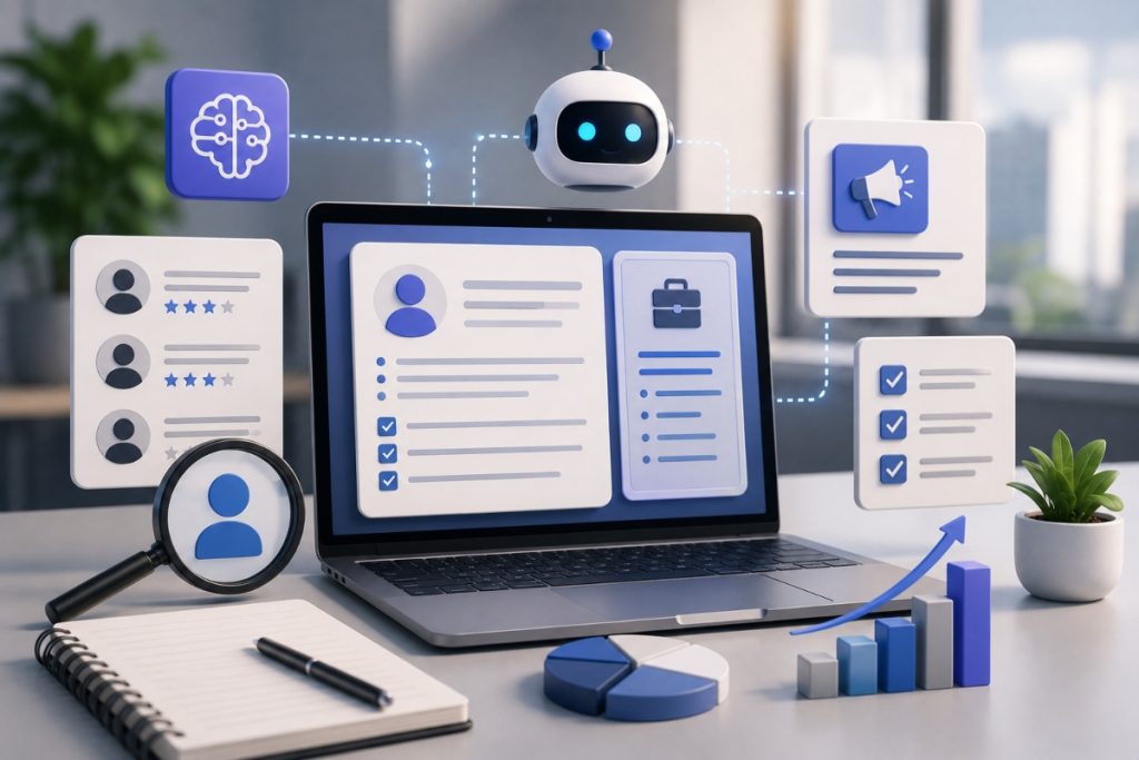 HR professional using AI tools to write a job posting on a computer screen