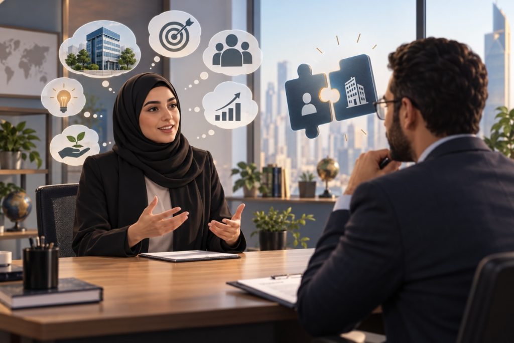 Candidate answering why do you want to work here during a job interview with a recruiter